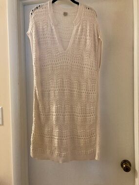 LOFT Cream Open-Knit swimsuit cover up